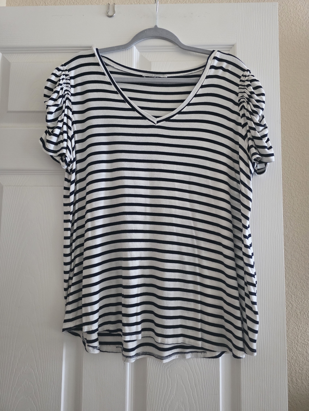 Green Envelope White and Navy Striped Short Sleeve Tee